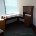 Mahogany Single Pedestal L Suite Desk w 30 in OH Storage